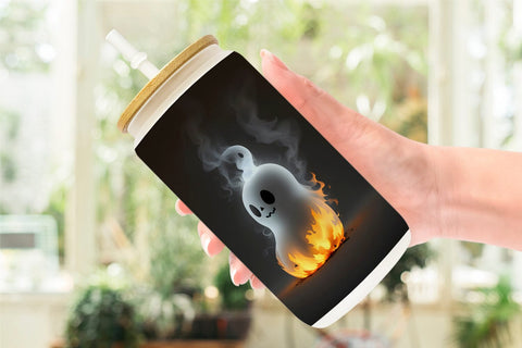 Glass Can Wrap 3D Cute Ghost Burn Sublimation artnoy 