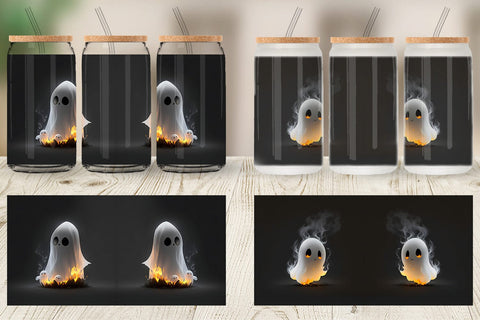 Glass Can Wrap 3D Cute Ghost Burn Sublimation artnoy 