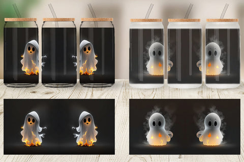 Glass Can Wrap 3D Cute Ghost Burn Sublimation artnoy 