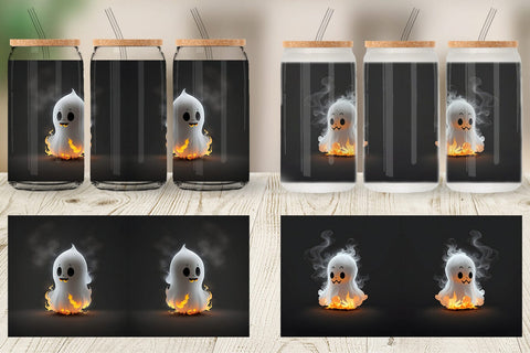 Glass Can Wrap 3D Cute Ghost Burn Sublimation artnoy 