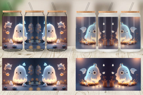 Glass Can Wrap 3D Cute Ghost Halloween Sublimation artnoy 