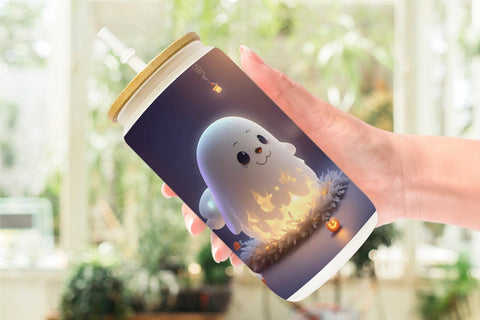 Glass Can Wrap 3D Cute Ghost Halloween Sublimation artnoy 