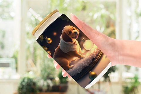 Glass Can Wrap 3D Dog Christmas Sublimation artnoy 