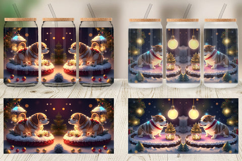 Glass Can Wrap 3D Dog Christmas Sublimation artnoy 