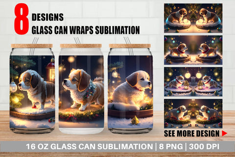 Glass Can Wrap 3D Dog Christmas Sublimation artnoy 