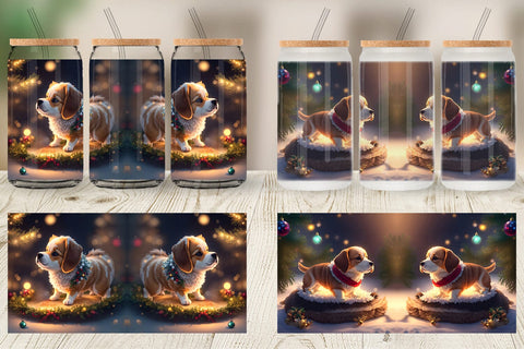 Glass Can Wrap 3D Dog Christmas Sublimation artnoy 