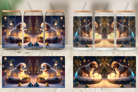 Glass Can Wrap 3D Dog Christmas Sublimation artnoy 