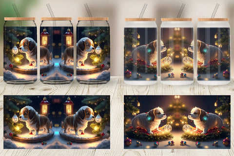 Glass Can Wrap 3D Dog Christmas Sublimation artnoy 