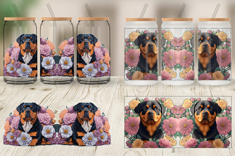 Glass Can Wrap 3D Dog Rottweiler Sublimation artnoy 