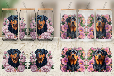 Glass Can Wrap 3D Dog Rottweiler Sublimation artnoy 