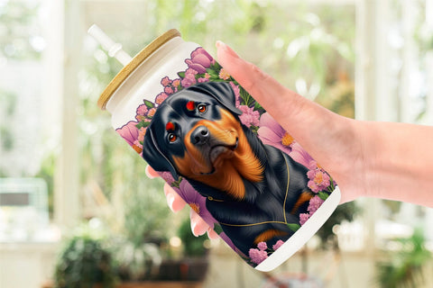 Glass Can Wrap 3D Dog Rottweiler Sublimation artnoy 