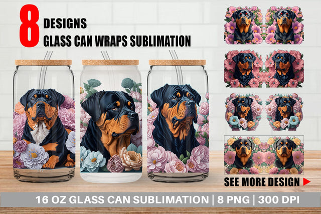 Glass Can Wrap 3D Dog Rottweiler Sublimation artnoy 