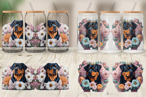 Glass Can Wrap 3D Dog Rottweiler Sublimation artnoy 