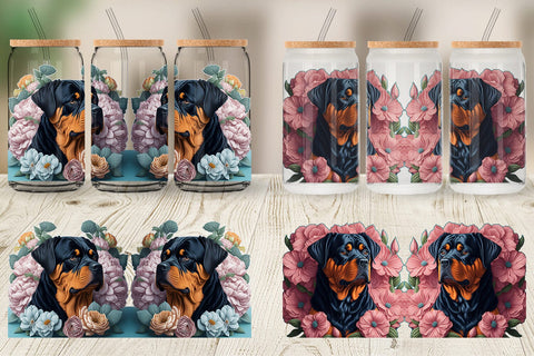Glass Can Wrap 3D Dog Rottweiler Sublimation artnoy 