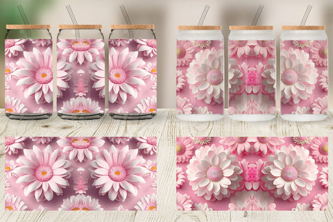 Glass Can Wrap 3D Flower Daisy Pink Sublimation artnoy 