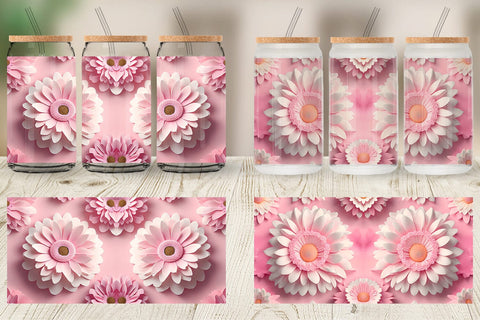 Glass Can Wrap 3D Flower Daisy Pink Sublimation artnoy 