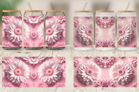 Glass Can Wrap 3D Flower Daisy Pink Sublimation artnoy 