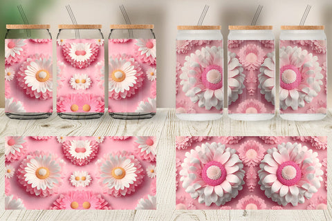 Glass Can Wrap 3D Flower Daisy Pink Sublimation artnoy 