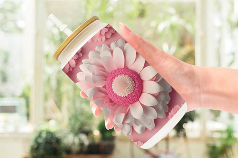 Glass Can Wrap 3D Flower Daisy Pink Sublimation artnoy 