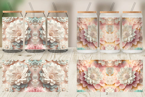 Glass Can Wrap 3D Flower Pastel Color Sublimation artnoy 