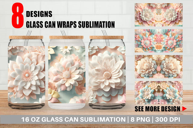 Glass Can Wrap 3D Flower Pastel Color Sublimation artnoy 