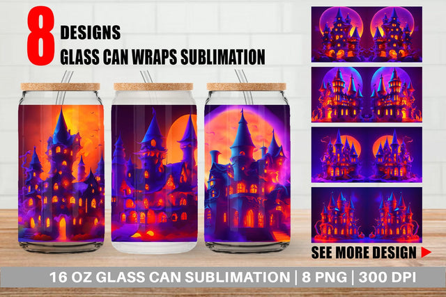 Glass Can Wrap 3D Haunted House Sublimation artnoy 