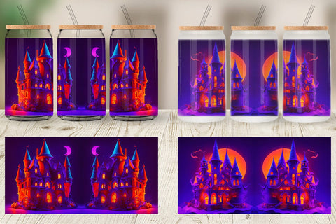 Glass Can Wrap 3D Haunted House Sublimation artnoy 