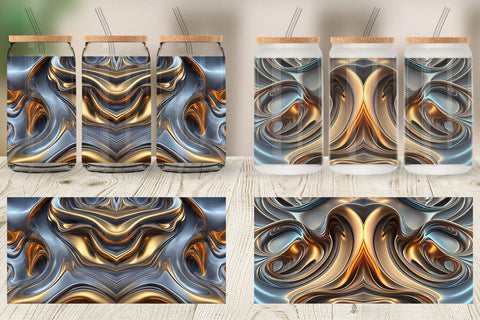 Glass Can Wrap 3d Metallic Wavy Liquid Sublimation artnoy 