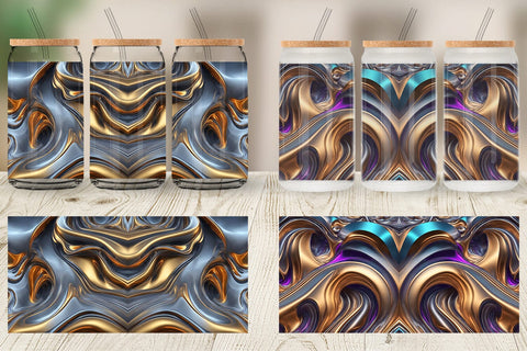 Glass Can Wrap 3d Metallic Wavy Liquid Sublimation artnoy 
