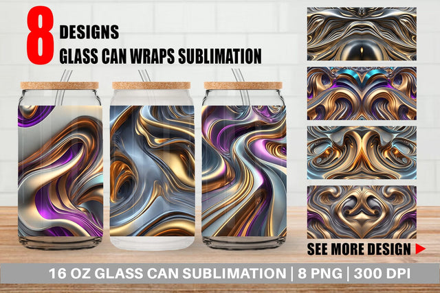 Glass Can Wrap 3d Metallic Wavy Liquid Sublimation artnoy 
