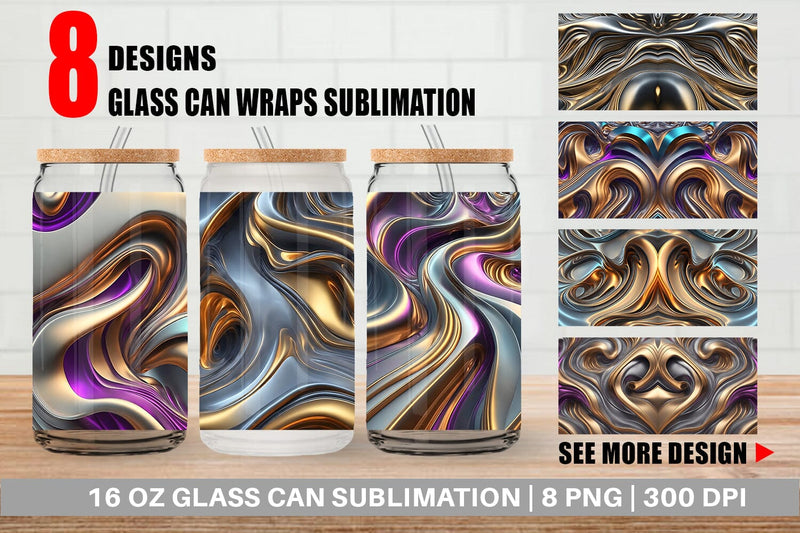 Glass Can Wrap 3d Metallic Wavy Liquid Sublimation artnoy 