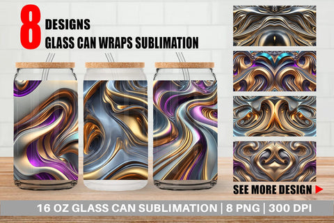 Glass Can Wrap 3d Metallic Wavy Liquid Sublimation artnoy 