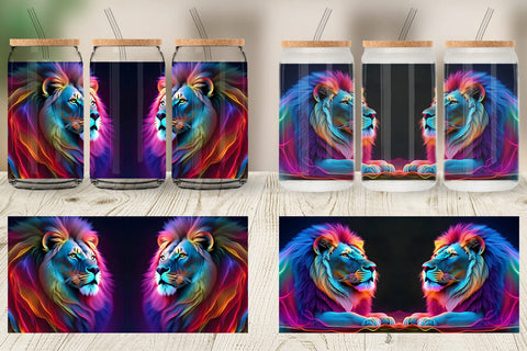 Glass Can Wrap 3D Neon Lion Sublimation artnoy 