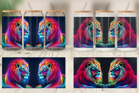 Glass Can Wrap 3D Neon Lion Sublimation artnoy 