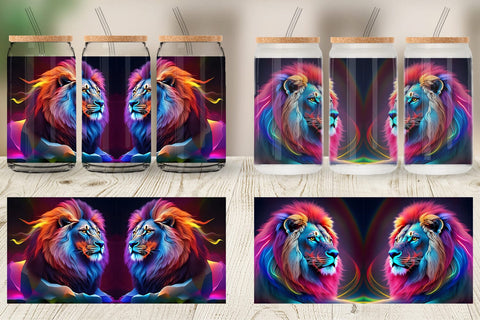 Glass Can Wrap 3D Neon Lion Sublimation artnoy 