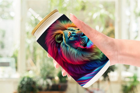 Glass Can Wrap 3D Neon Lion Sublimation artnoy 