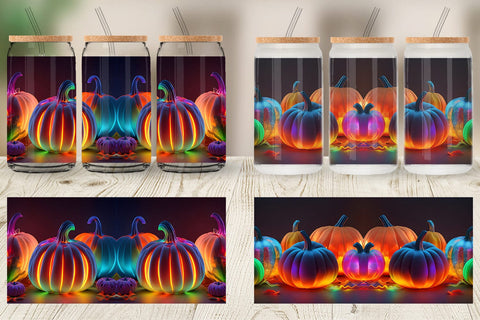 Glass Can Wrap 3D Neon Pumpkin Sublimation artnoy 