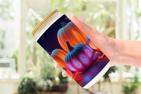 Glass Can Wrap 3D Neon Pumpkin Sublimation artnoy 
