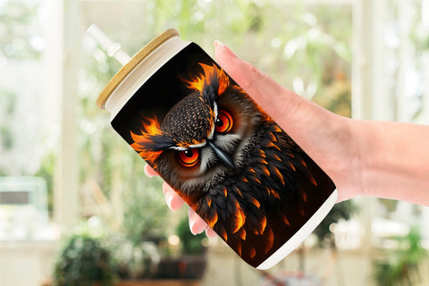 Glass Can Wrap 3D Owl Bird Burn Sublimation artnoy 