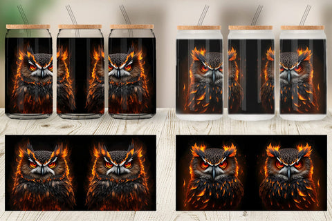 Glass Can Wrap 3D Owl Bird Burn Sublimation artnoy 