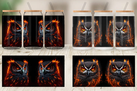 Glass Can Wrap 3D Owl Bird Burn Sublimation artnoy 