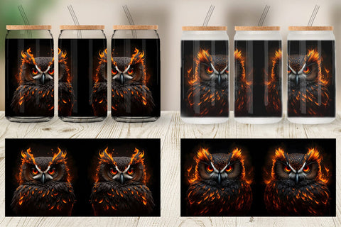 Glass Can Wrap 3D Owl Bird Burn Sublimation artnoy 