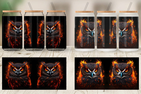 Glass Can Wrap 3D Owl Bird Burn Sublimation artnoy 