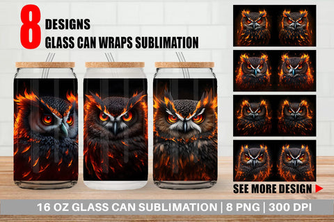 Glass Can Wrap 3D Owl Bird Burn Sublimation artnoy 