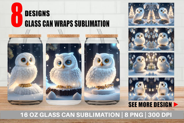 Glass Can Wrap 3D Owl Christmas Sublimation artnoy 