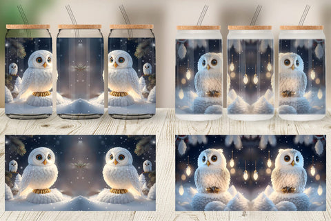 Glass Can Wrap 3D Owl Christmas Sublimation artnoy 