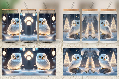 Glass Can Wrap 3D Owl Christmas Sublimation artnoy 