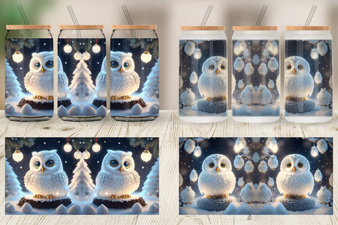 Glass Can Wrap 3D Owl Christmas Sublimation artnoy 
