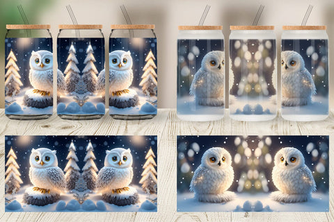 Glass Can Wrap 3D Owl Christmas Sublimation artnoy 