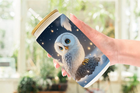 Glass Can Wrap 3D Owl Christmas Sublimation artnoy 